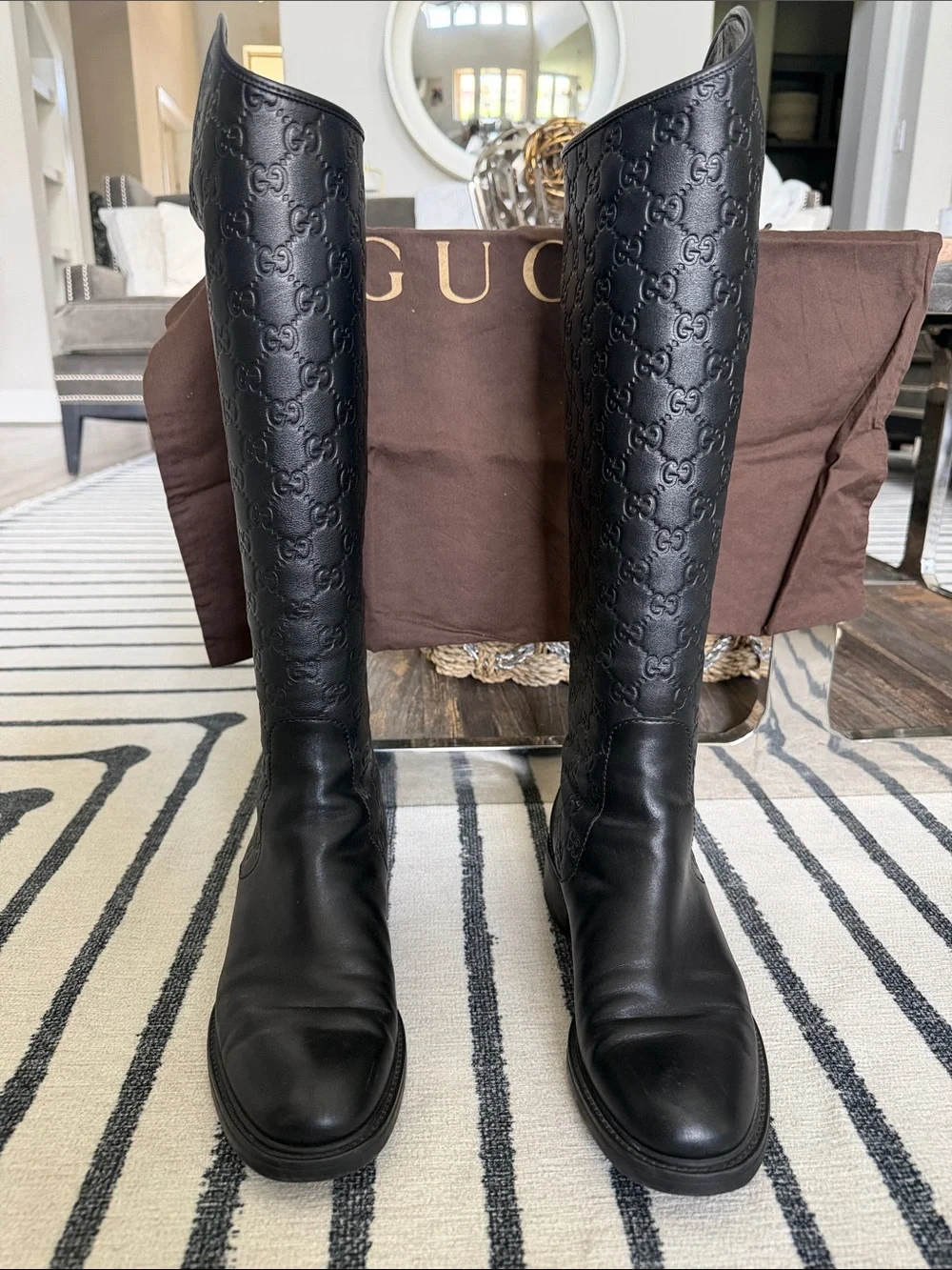 Gucci Black Embossed Leather Over-the-Knee Boots